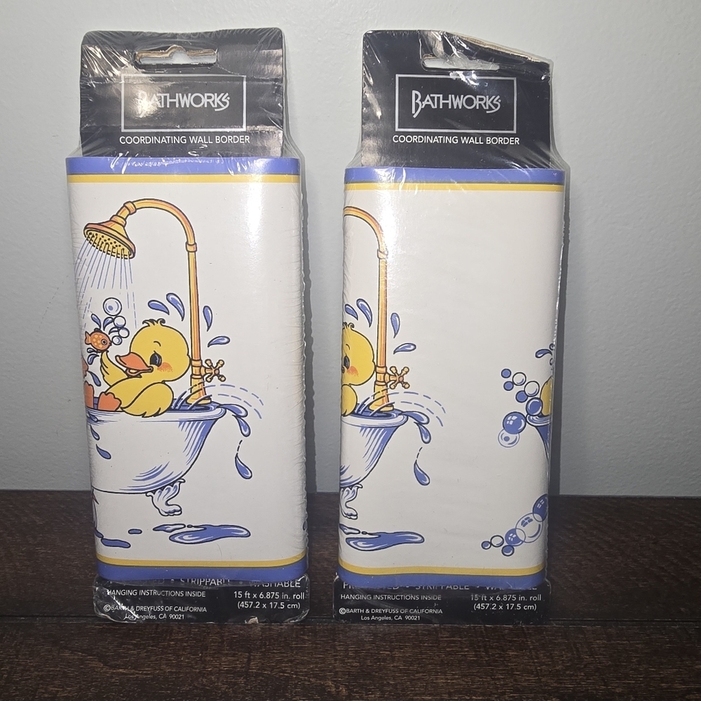 Bathworks Wall Border Rubber Ducky 15’ X 6.875" Pre-pasted Washable NEW Lot Of 2